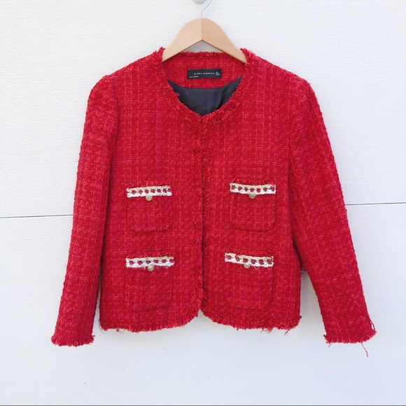 🎉HP🎉❣️ZARA TWEED JACKET BEAUTIFUL RED❣️ - Picture 2 of 7